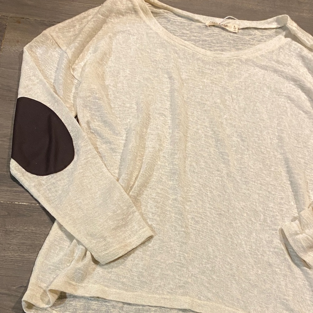 Heart Hips Cream Long Sleeve Top with Black Patch